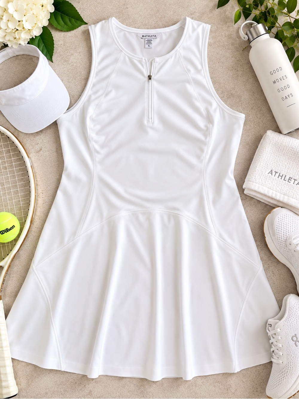 Athleta Ace Tennis Dress XL White 1/4 Zip Golf Pickleball Athletic